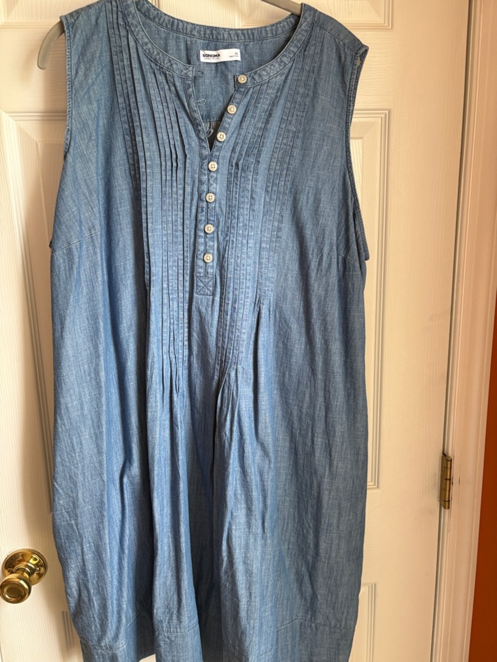 Sonoma Blue Sleeveless Pintuck Henley Dress